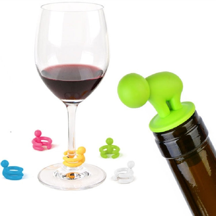 Conjunto de 7 Peças de Vedantes de Silicone em Forma de Desenho Animado para Vinho Tinto + Conjunto de Pés para Copo, Entrega de Cor Aleatória, 7 Peças em Forma de Desenho Animado