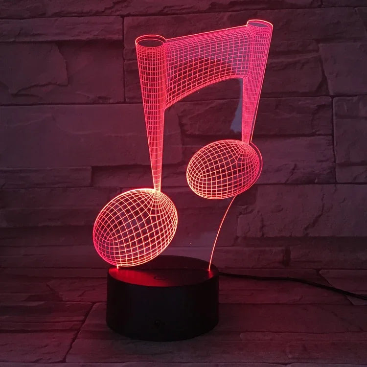 Lâmpada de Mesa Decorativa com Nota Musical 3D, Luz Visual Tátil com Mudança de Cor Colorida, Luz Noturna LED