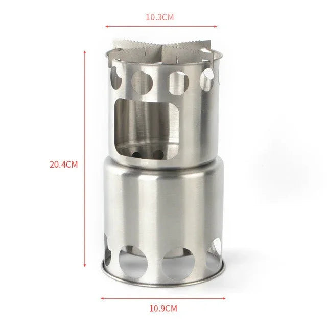 Fogão Portátil de Aço Inoxidável à Prova de Vento para Campismo, Conjunto de Fogão para Assar, Fogão a Lenha, Conjunto de Fogão + Fogão a Lenha