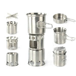 Fogão Portátil de Aço Inoxidável à Prova de Vento para Campismo, Conjunto de Fogão para Assar, Fogão a Lenha, Conjunto de Fogão + Fogão a Lenha