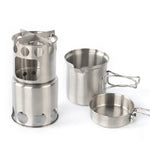 Fogão Portátil de Aço Inoxidável à Prova de Vento para Campismo, Conjunto de Fogão para Assar, Fogão a Lenha, Conjunto de Fogão + Fogão a Lenha