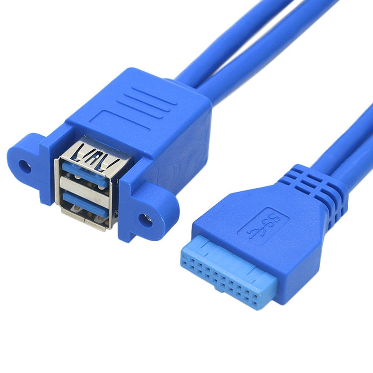 Cabo de Extensão Duplo USB3.0 para Placa-Mãe com 20 pinos e Protetor de Ouvido, Azul