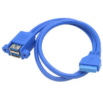 Cabo de Extensão Duplo USB3.0 para Placa-Mãe com 20 pinos e Protetor de Ouvido, Azul