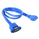 Cabo de Extensão Duplo USB3.0 para Placa-Mãe com 20 pinos e Protetor de Ouvido, Azul