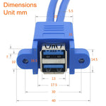 Cabo de Extensão Duplo USB3.0 para Placa-Mãe com 20 pinos e Protetor de Ouvido, Azul