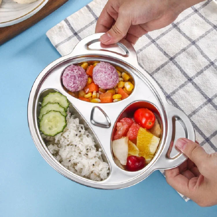 Prato de Jantar Infantil com Grelha de Aço Inoxidável para Uso Doméstico, Prato de Jantar