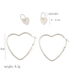 Conjunto de Brincos de Argola com Coração de Metal Simples para Mulheres Fashion