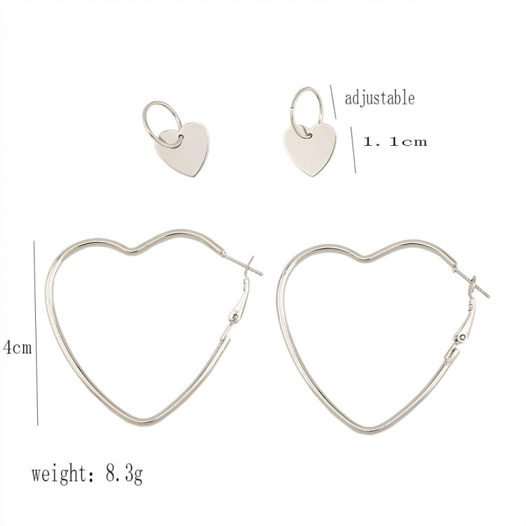 Conjunto de Brincos de Argola com Coração de Metal Simples para Mulheres Fashion