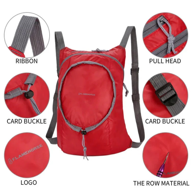 Mochila Dobrável Impermeável de Nylon para Mulheres e Homens, Viagem, Portátil, Confortável, Leve, Bolsa de Armazenamento Dobrável