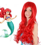 Peruca Cosplay Anime A Pequena Sereia Princesa Ariel Peruca de Halloween Festa Palco Cabelo Sintético Vermelho Encaracolado