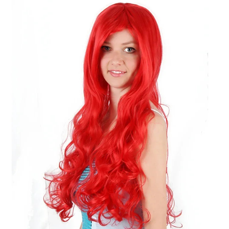 Peruca Cosplay Anime A Pequena Sereia Princesa Ariel Peruca de Halloween Festa Palco Cabelo Sintético Vermelho Encaracolado