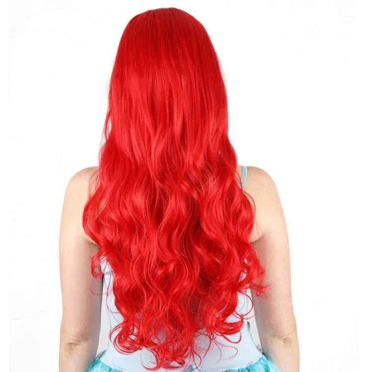 Peruca Cosplay Anime A Pequena Sereia Princesa Ariel Peruca de Halloween Festa Palco Cabelo Sintético Vermelho Encaracolado