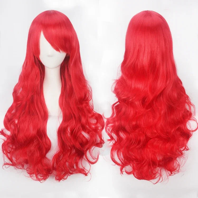 Peruca Cosplay Anime A Pequena Sereia Princesa Ariel Peruca de Halloween Festa Palco Cabelo Sintético Vermelho Encaracolado