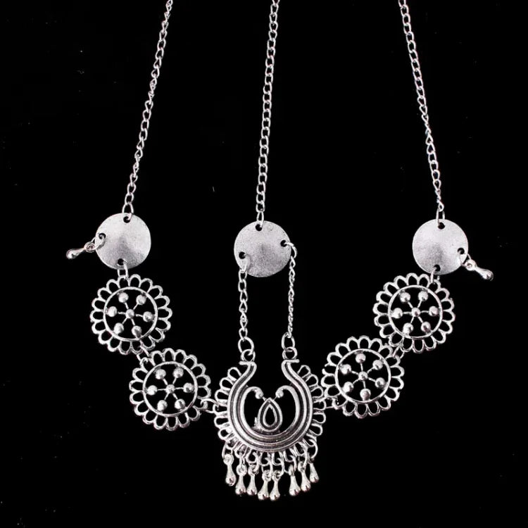Joalharia de Cabelo Vintage Prateada com Borla Moeda de Metal Bandolete Corrente Punk Longa Peça de Cabeça na Testa