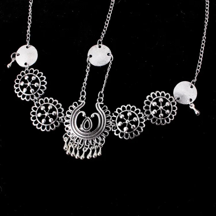 Joalharia de Cabelo Vintage Prateada com Borla Moeda de Metal Bandolete Corrente Punk Longa Peça de Cabeça na Testa
