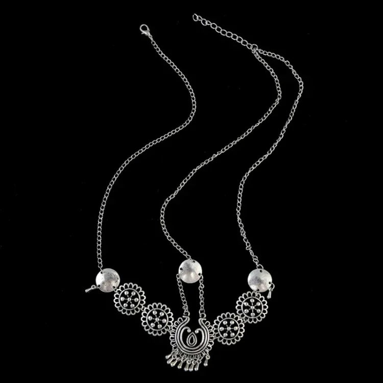Joalharia de Cabelo Vintage Prateada com Borla Moeda de Metal Bandolete Corrente Punk Longa Peça de Cabeça na Testa