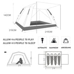 Tenda de Campismo Automática para 3-4 Pessoas, à Prova de Chuva, Espessada, de Praia, Abertura Rápida em Quatro Lados, Vinil Automático, Vinil Grande Melhorado