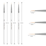 3 Pincéis para Arte de Unhas, Caneta Fina de Acrílico Cristal para Desenho de Listras e Flores, Ferramentas de Manicure