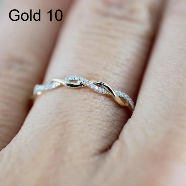 Anel clássico feminino em forma de torção com zircónia cúbica, dourado, ouro rosa, prata