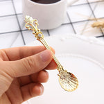 6 peças / conjunto de colheres mini vintage para café, estilo real, talheres metálicos gravados para café, fruta, sobremesa, ferramentas de cozinha, dourado, bronze vermelho, bronze antigo (com garfo vermelho), bronze antigo (com garfo antigo), prata