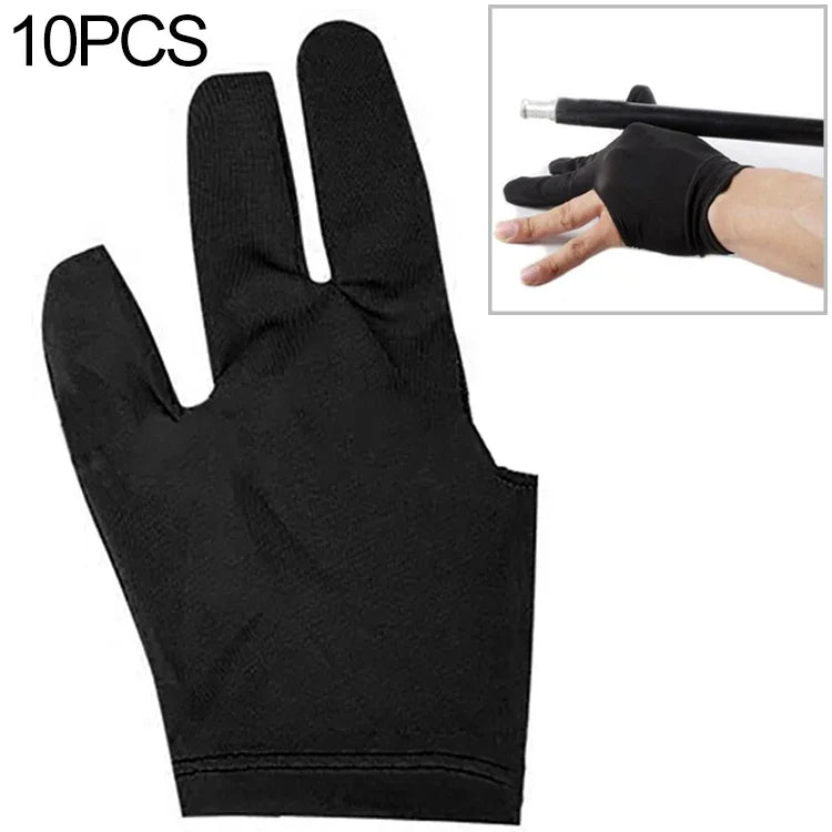 10 PCS/Conjunto Luva de Snooker em Spandex para Taco de Bilhar Mão Esquerda com Três Dedos Abertos Acessório de Snooker