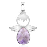Colares com pendentes de asas de anjo e pedra de cristal natural para mulher