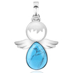 Colares com pendentes de asas de anjo e pedra de cristal natural para mulher