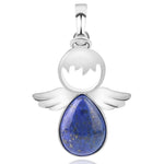 Colares com pendentes de asas de anjo e pedra de cristal natural para mulher