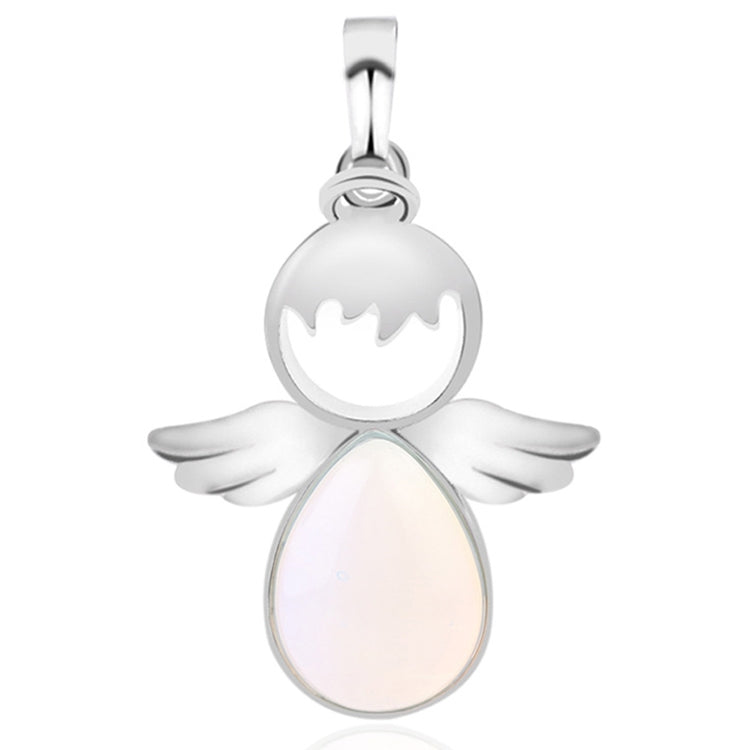 Colares com pendentes de asas de anjo e pedra de cristal natural para mulher