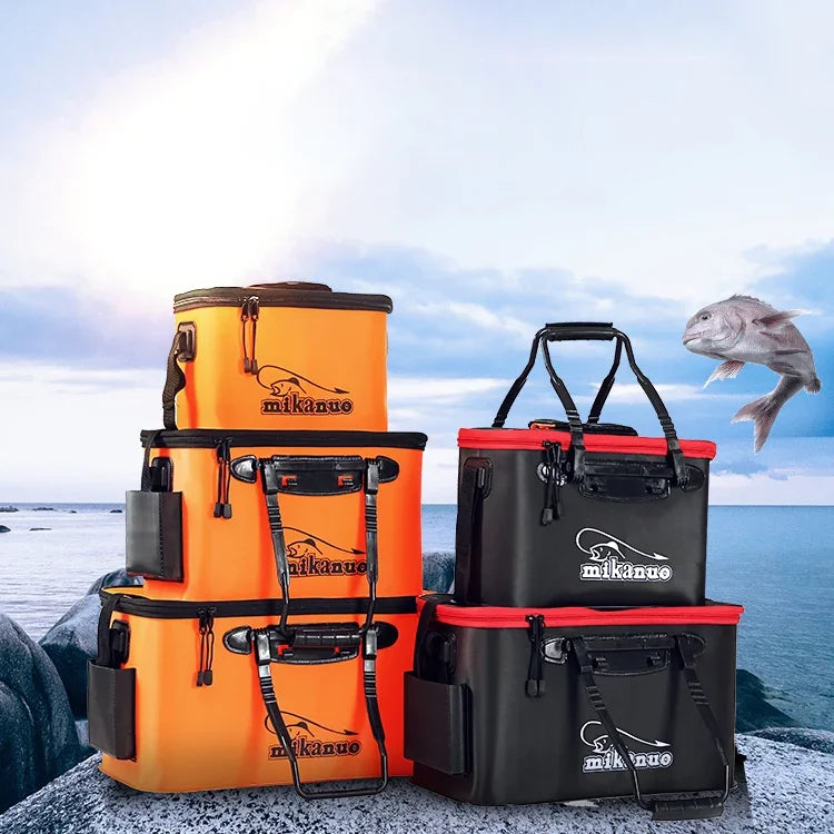 Caixa de Peixe Vivo Dobrável Multifuncional Reforçada Balde de Pesca, 35 cm (com Alça sem Bolsos Laterais)