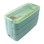 Caixa Bento de 900ml com 3 Camadas, Recipiente para Almoço em Material de Palha de Trigo, Louça para Micro-ondas