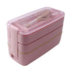 Caixa Bento de 900ml com 3 Camadas, Recipiente para Almoço em Material de Palha de Trigo, Louça para Micro-ondas