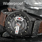 Relógio Desportivo Militar Masculino CURREN M8301 Quartz com Data, Pulseira de Couro, caixa preta laranja, caixa preta vermelha, caixa preta mostrador preto pulseira castanha escura, caixa preta mostrador cinza pulseira castanha clara, caixa preta azul