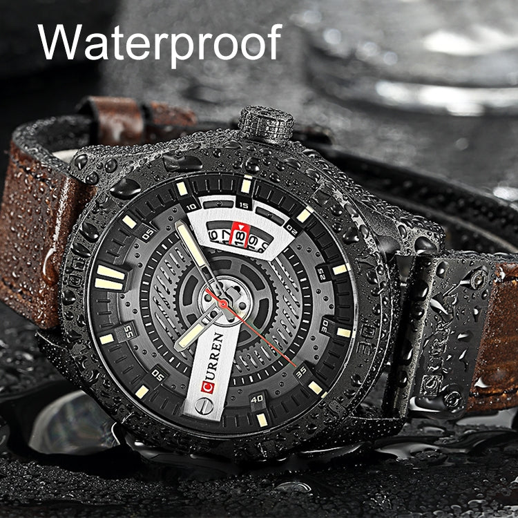 Relógio Desportivo Militar Masculino CURREN M8301 Quartz com Data, Pulseira de Couro, caixa preta laranja, caixa preta vermelha, caixa preta mostrador preto pulseira castanha escura, caixa preta mostrador cinza pulseira castanha clara, caixa preta azul