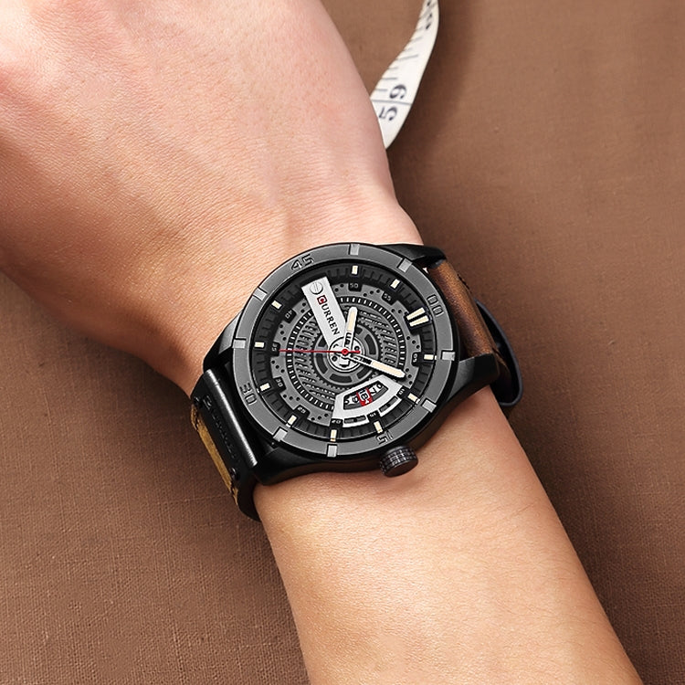 Relógio Desportivo Militar Masculino CURREN M8301 Quartz com Data, Pulseira de Couro, caixa preta laranja, caixa preta vermelha, caixa preta mostrador preto pulseira castanha escura, caixa preta mostrador cinza pulseira castanha clara, caixa preta azul