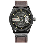 Relógio Desportivo Militar Masculino CURREN M8301 Quartz com Data, Pulseira de Couro, caixa preta laranja, caixa preta vermelha, caixa preta mostrador preto pulseira castanha escura, caixa preta mostrador cinza pulseira castanha clara, caixa preta azul