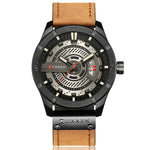 Relógio Desportivo Militar Masculino CURREN M8301 Quartz com Data, Pulseira de Couro, caixa preta laranja, caixa preta vermelha, caixa preta mostrador preto pulseira castanha escura, caixa preta mostrador cinza pulseira castanha clara, caixa preta azul