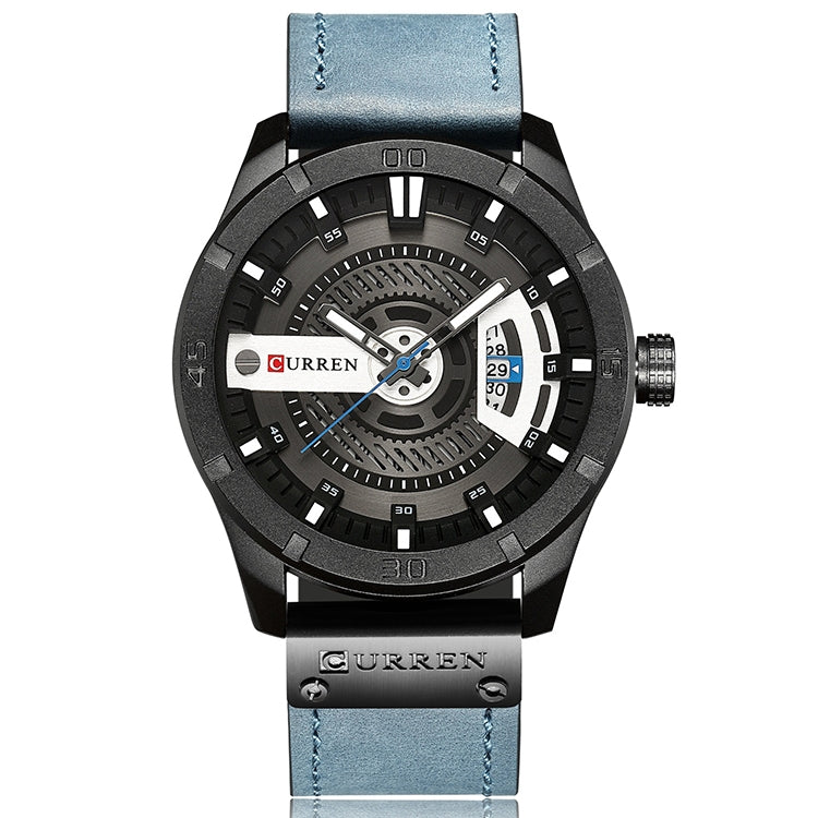 Relógio Desportivo Militar Masculino CURREN M8301 Quartz com Data, Pulseira de Couro, caixa preta laranja, caixa preta vermelha, caixa preta mostrador preto pulseira castanha escura, caixa preta mostrador cinza pulseira castanha clara, caixa preta azul