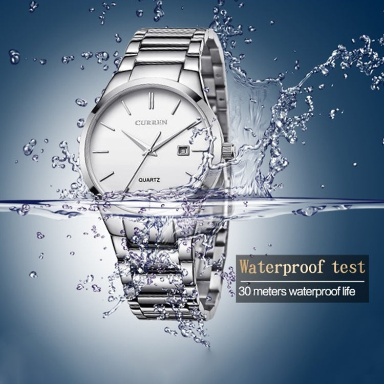 Relógio de Quartzo CURREN 8106 Fashion Business com Calendário, à prova de água, aço completo, caixa preta mostrador preto, caixa branca mostrador preto, caixa preta mostrador branco, caixa branca mostrador branco