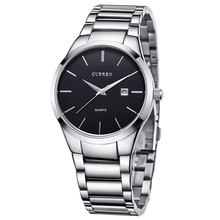 Relógio de Quartzo CURREN 8106 Fashion Business com Calendário, à prova de água, aço completo, caixa preta mostrador preto, caixa branca mostrador preto, caixa preta mostrador branco, caixa branca mostrador branco
