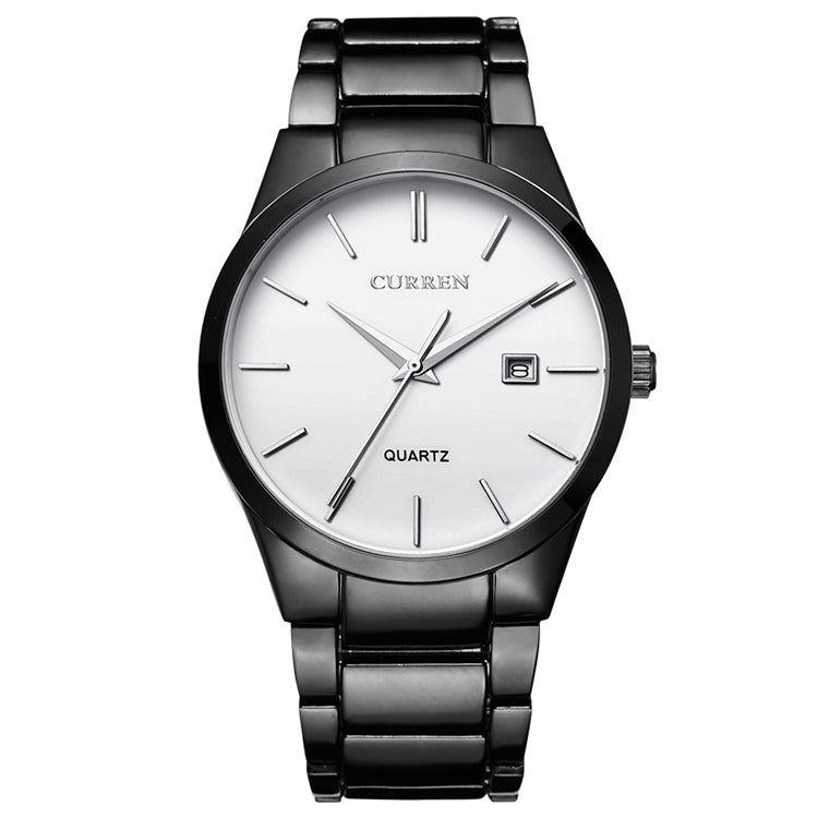 Relógio de Quartzo CURREN 8106 Fashion Business com Calendário, à prova de água, aço completo, caixa preta mostrador preto, caixa branca mostrador preto, caixa preta mostrador branco, caixa branca mostrador branco