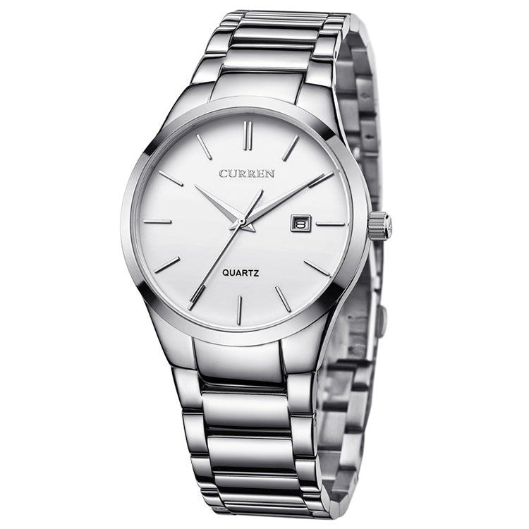 Relógio de Quartzo CURREN 8106 Fashion Business com Calendário, à prova de água, aço completo, caixa preta mostrador preto, caixa branca mostrador preto, caixa preta mostrador branco, caixa branca mostrador branco