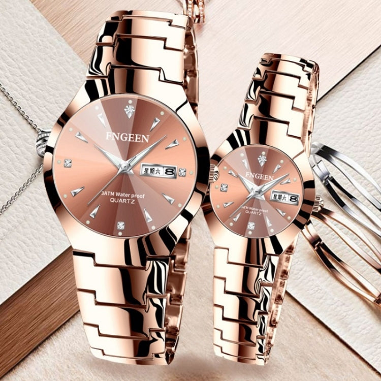 Relógio de Quartzo para Casal FNGEEN 5808 com Bracelete de Aço Feminino, Superfície Café Aço Castanho, Superfície Preta Aço Preto, Superfície Branca Aço Inoxidável, Superfície Preta Aço Branco, Superfície Azul Aço Inoxidável