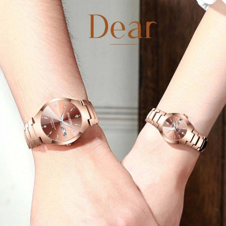 Relógio de Quartzo para Casal FNGEEN 5808 com Bracelete de Aço Feminino, Superfície Café Aço Castanho, Superfície Preta Aço Preto, Superfície Branca Aço Inoxidável, Superfície Preta Aço Branco, Superfície Azul Aço Inoxidável
