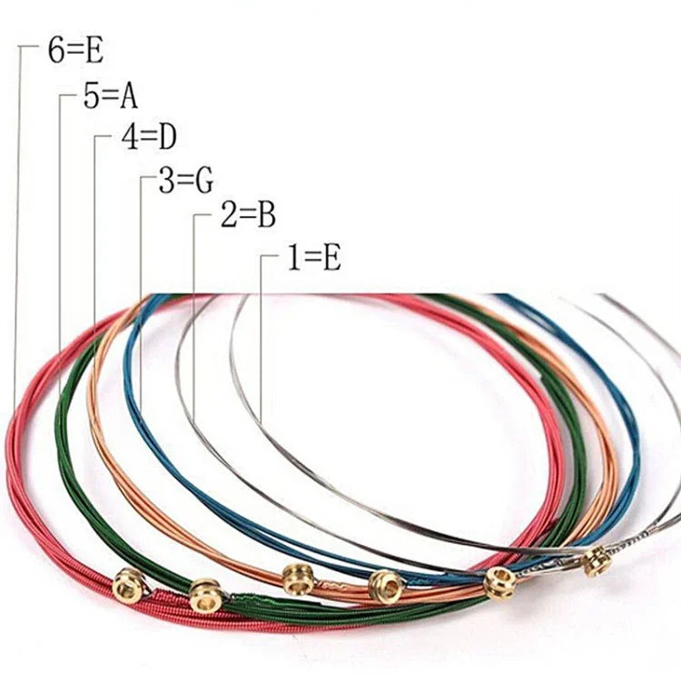 Conjunto de 6 Cordas Multicolor para Guitarra E-A, Cordas para Guitarra E-A