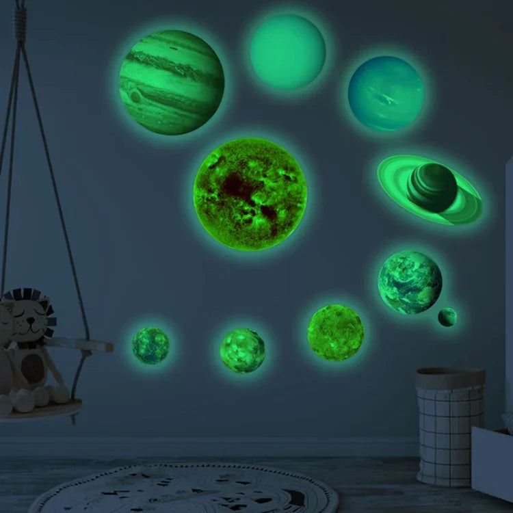 Adesivos Fluorescentes de Parede Sistema Solar Planeta E para Quarto e Sala