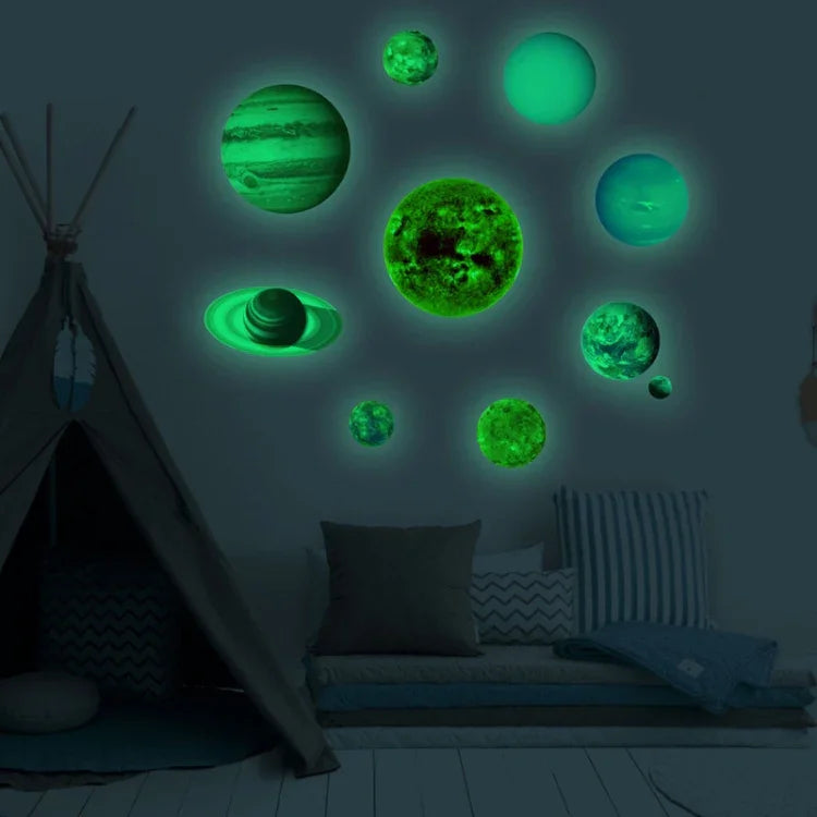 Adesivos Fluorescentes de Parede Sistema Solar Planeta E para Quarto e Sala
