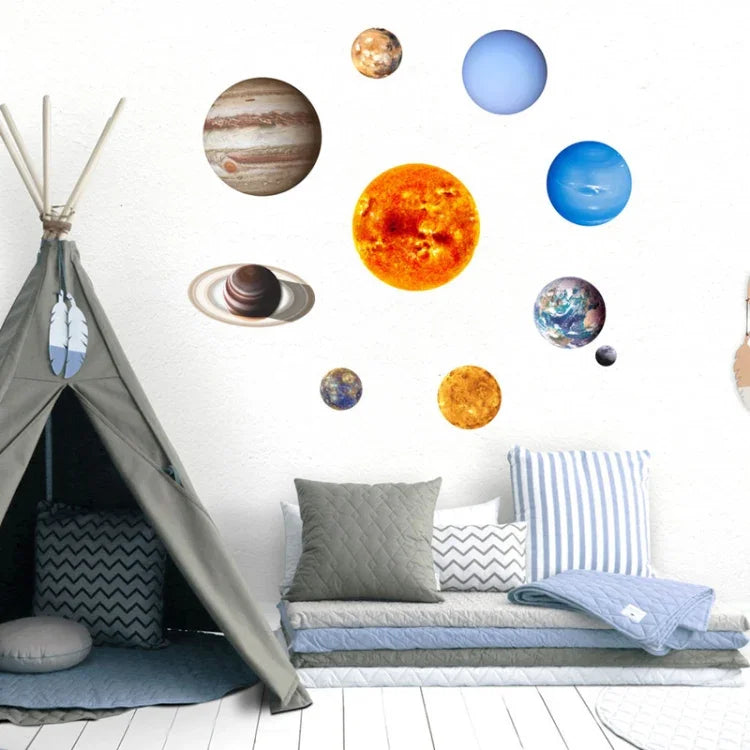 Adesivos Fluorescentes de Parede Sistema Solar Planeta E para Quarto e Sala