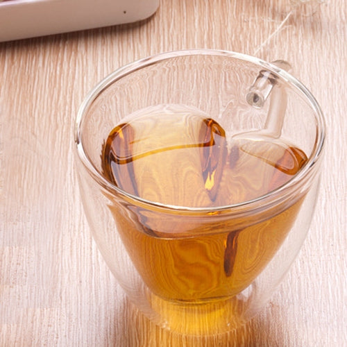 Caneca de Vidro de Parede Dupla em Forma de Coração, Copos Transparentes Resistentes para Chá