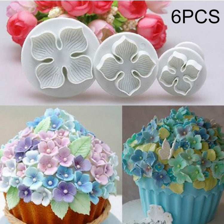 2 Conjuntos de Moldes de Silicone para Decoração de Bolos com Flores de Hortênsia, 3 Peças de Hortênsia